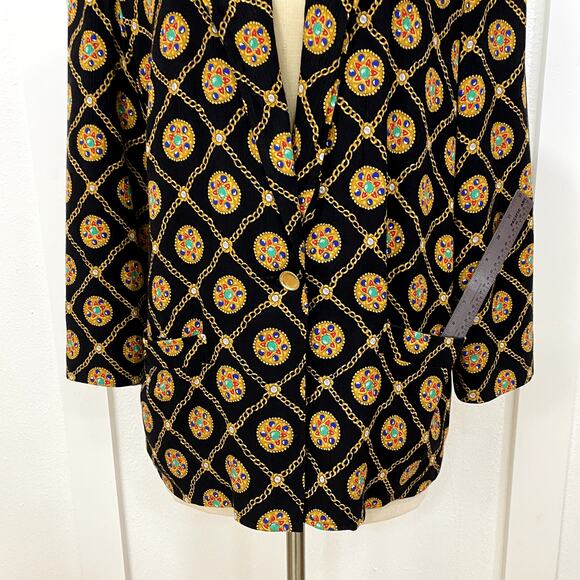 SK & Company Women's Blazer Size 10 Black & Gold Chain Pattern Holiday Career - Picture 3 of 9